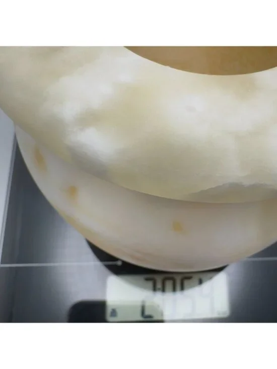 80s MCM Alabaster Stone Candle Holder Yellow-White Swirl Pattern Rounded 5" - Picture 4 of 8